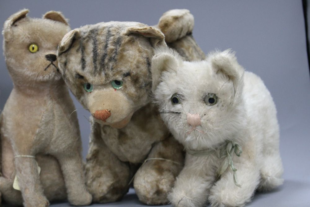 Four large vintage plush soft toy cats